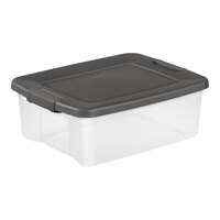 Sterilite ShelfTotes 6.25 Gallon Clear Storage Tote with Flat Gray Latching Lid 19363V06 - 6/Case