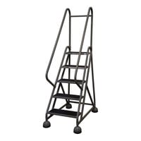 Cotterman MasterStep 16" x 8" x 45" 5-Step Gray Powder-Coated Steel Rolling Office Ladder ST-501 A2 C1 P5 - 450 lb. Capacity