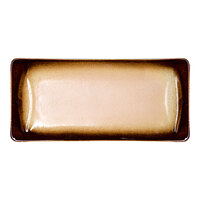 Ariane Sahara 12 5/8" x 6" Brown Rectangular Embossed Wide Rim Porcelain Platter - 6/Case