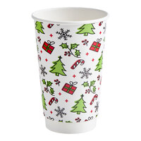 Choice 16 oz. Christmas Print Double Wall Paper Hot Cup - 500/Case