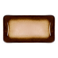 Ariane Sahara 11" x 6" Brown Rectangular Embossed Wide Rim Porcelain Platter - 6/Case