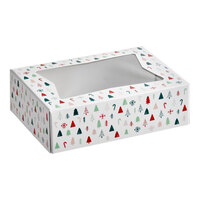 Baker's Lane 8" x 5 3/4" x 2 1/2" Modern Christmas Print Auto-Popup Window Bakery Box - 200/Case