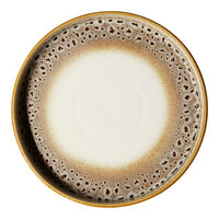 Ariane Jaguar 8 1/4" Brown and Cream Round Raised Rim Porcelain Plate with Spotted Rim - 4/Case