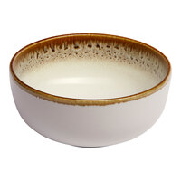 Ariane Jaguar 17 oz. Brown and Cream Round Porcelain Coupe Bowl with Spotted Rim - 8/Case