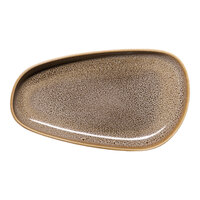 Ariane Freckles 10 13/16" x 6 3/16" Brown Oval Asymmetric Raised Rim Porcelain Platter - 6/Case