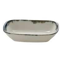 Heart & Soul Mirage 7.8 oz. Rectangular White Porcelain Bowl with Blue Rim - 6/Case