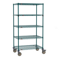 Metro Super Erecta EZ-ADD 24" x 36" Metroseal Green Epoxy 5-Shelf Mobile Shelving Unit with 63" Posts