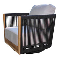 Outdoor Interiors Black Rope and Teak Swivel Chair with Sunbrella Cushions