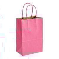 Choice 5 1/2" x 3 1/4" x 8 3/8" Pink Paper Shopping Bag with Handles - 250/Case