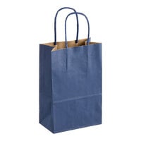 Choice 5 1/2" x 3 1/4" x 8 3/8" Navy Blue Paper Shopping Bag with Handles - 250/Case