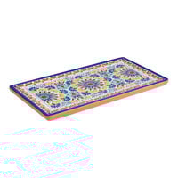 APS Arabesque 12 7/8" x 6 7/8" Multicolored Rectangular Melamine Serving Tray - 12/Case
