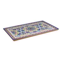 APS Arabesque 20 7/8" x 12 7/8" Multicolored Rectangular Melamine Serving Tray - 4/Case