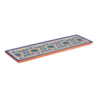 APS Arabesque 20 7/8" x 6 3/8" Multicolored Long Rectangular Melamine Serving Tray - 6/Case