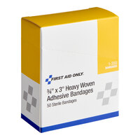 First Aid Only 1-350-001 3/4" x 3" Heavy-Woven Fabric Sterile Adhesive Strip Bandage - 900/Case