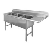 Advance Tabco FC-3-1524-24R 71 1/2" Fabricated Three Compartment Stainless Steel Sink with 24" Right Drainboard - 15" x 24" x 14" Bowls