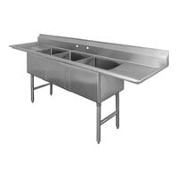 Advance Tabco FC-3-1524-24RL 93" Fabricated Three Compartment Stainless Steel Sink with (2) 24" Drainboards - 15" x 24" x 14" Bowls