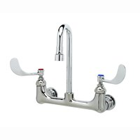 T&S B-2443-F1-CR-SC 1 GPM Wall Mount Mixing Faucet with 8" Adjustable Centers, 2 7/8" Gooseneck, 4" Wrist Action Handles, Spring Checks, and Cerama Cartridges