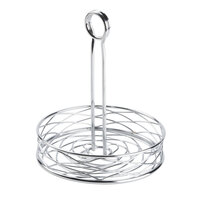 American Metalcraft RBNC27 Chrome Round Birdnest Condiment Caddy with Card Holder - 7 3/4" x 9 1/8"