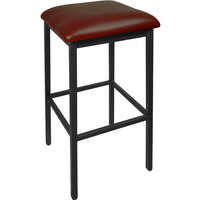 BFM Seating Trent Sand Black Steel Barstool with 2" Burgundy Vinyl Seat