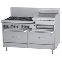 Garland GF60-6R24RR Natural Gas 6 Burner 60" Range with Flame Failure Protection, 24" Raised Griddle / Broiler, and 2 Standard Ovens - 265,000 BTU