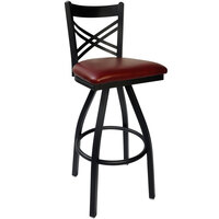 BFM Seating Akrin Metal Barstool with 2" Burgundy Vinyl Swivel Seat