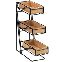 Cal-Mil 1235-13-60 Bamboo Black 3-Tier Metal Flatware / Condiment Display with Bamboo Bins