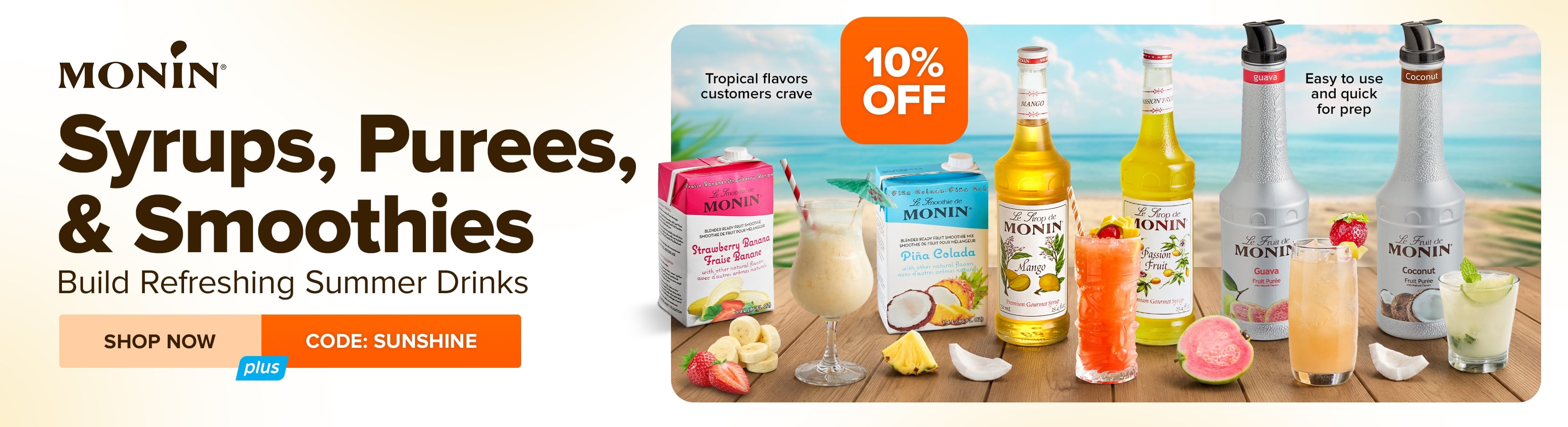 Save 10% This Week on Syrups, Purees, & Smoothies by Monin; Use Code: SUNSHINE