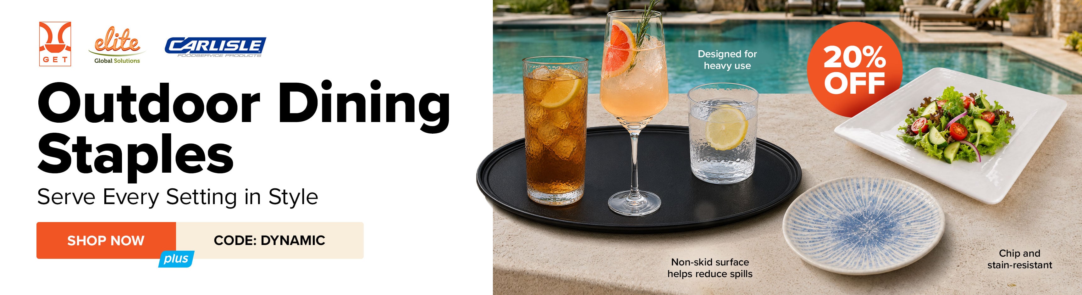 Save 20% on CFS Brands Outdoor Dining Staples