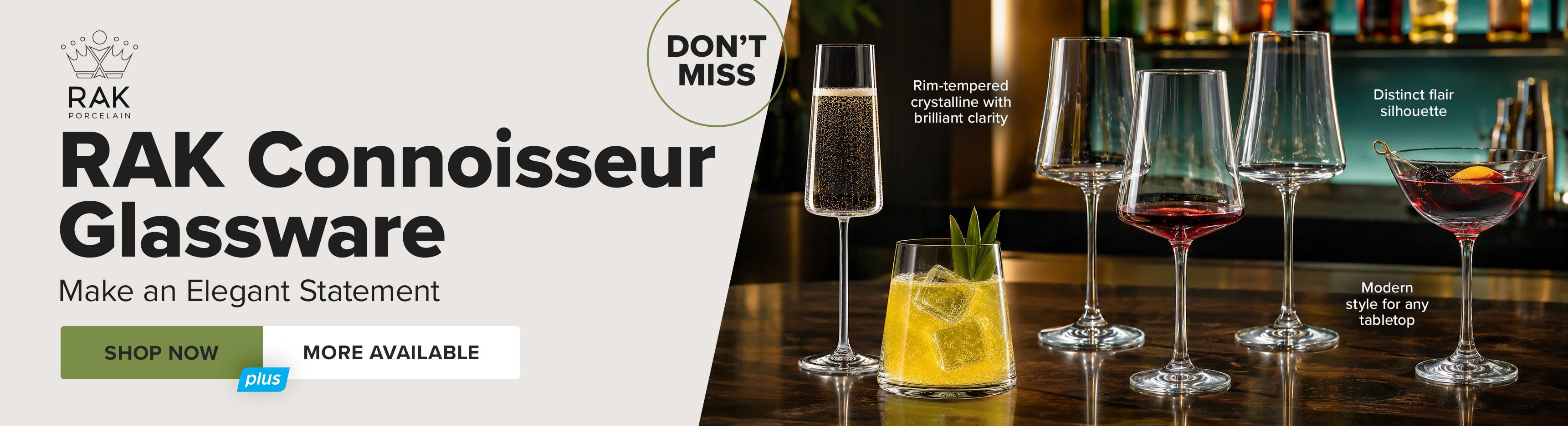 RAK Porcelain, RAK Connoisseur Glassware, Make an Elegant Statement, No Code Needed