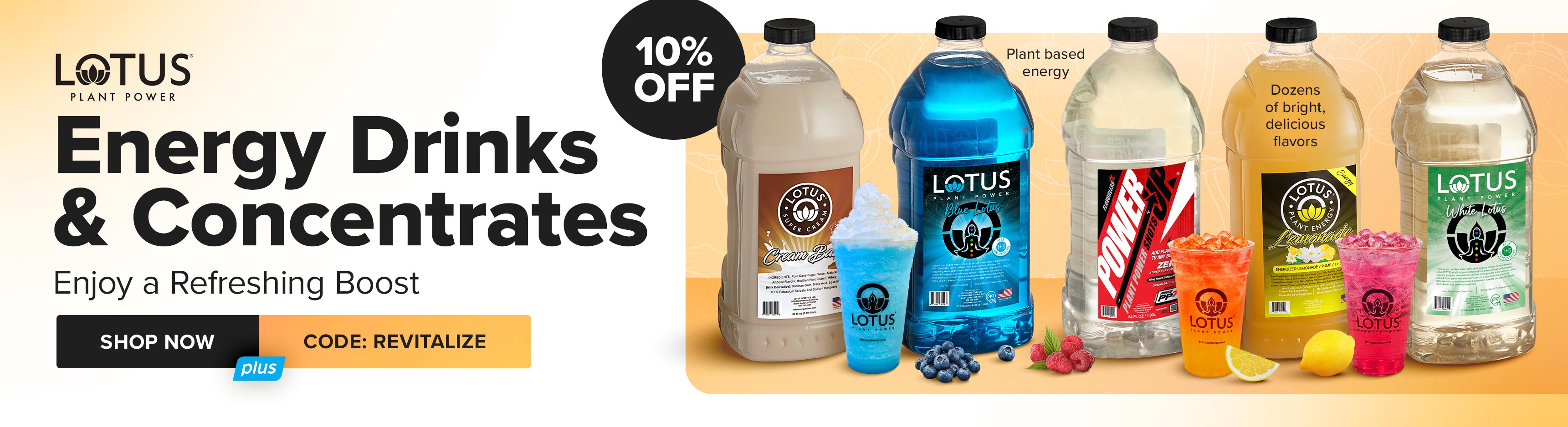 10% off Lotus Lifestyle Energy Drinks & Concentrates, Enjoy a Refreshing Boost, use code REVITALIZE