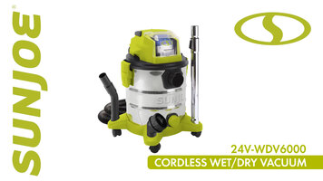 Sun Joe 24V-WDV6000 24V iON+ Cordless Stainless Steel Wet / Dry Vacuum Kit Overview Sun Joe 24V-WDV6000 24V iON+ Cordless Stainless Steel Wet / Dry Vacuum Kit Overview