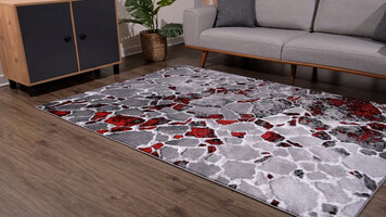 Abani Arto Collection Gray / Red Contemporary Granite Area Rug