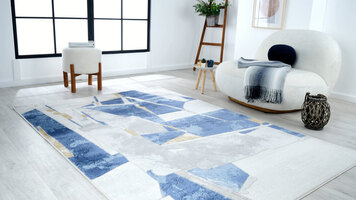 Abani Atlas Collection Blue / Gray Contemporary Abstract Block Area Rug