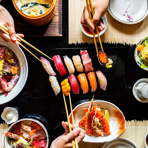 Japanese sushi and chopsticks