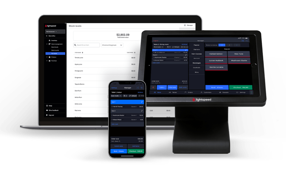 laptop, tablet, and phone showing Lightspeed platform