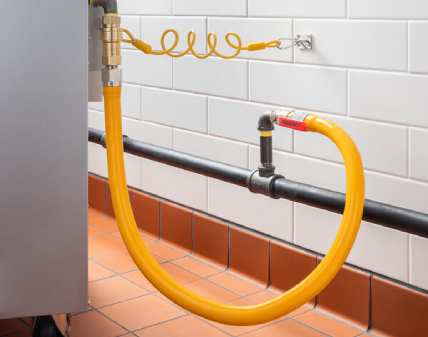 Regency 48" Mobile Gas Connector Hose Kit with 2 Elbows, Full Port Valve, Restraining Device, and Quick Disconnect - 3/4"