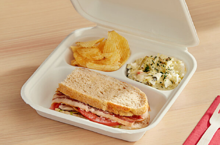 Dart ProPlanet 8" x 8" 3-Compartment No PFAS Added Molded Fiber Bagasse Hinged Takeout Container - 300/Case