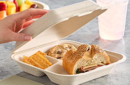 Dart 8" x 8" 3-Compartment No PFAS Added Compostable Fiber Hinged Take-Out Container - 200/Case