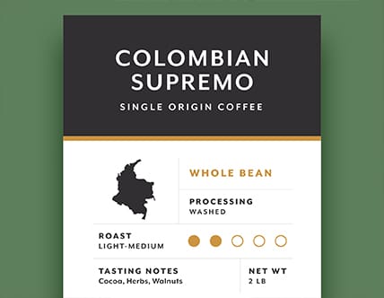 Arrosto Colombian Supremo Single Origin Whole Bean Coffee 2 lb. - 5/Case